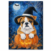 Halloween Bulldog Pumpkin Canvas with Spider Web Fall Wall Art for Seasonal Pet Lover Decoration for Kitchen on Ready to Hang 1.5" Thick Canvas Wrap, Floating Framed Canvas, Flat Rolled Canvas